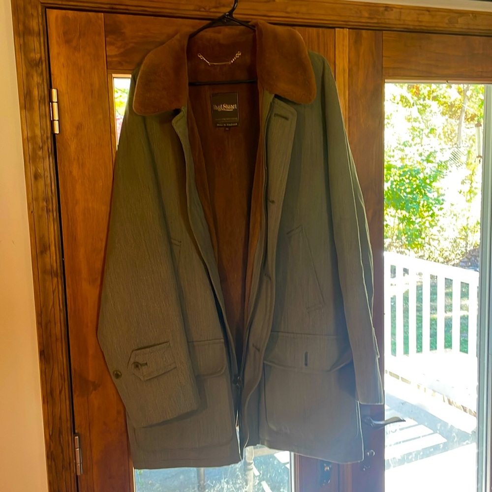 Paul Stuart Green Pea Coat with Brown Collar